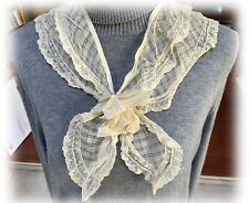 Antique Victorian Edwardian Ivory Lace Scarf Collar Checkered Lace with Ruffle picture