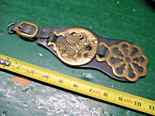 VINTAGE WALES BRASS DRAGON GRIFFIN EQUESTRIAN  LEATHER HARNESS MEDALLIONS picture