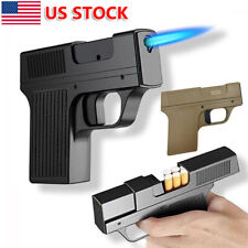 Turbo Jet Gas Cigar Windproof Lighter Gun with 10pcs Cigarette Case Blue Flame picture