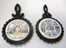 Two Vintage Metal Trivet with Deco Ceramic Tiles .. Georgia and Novelty picture