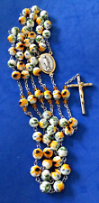 Porcelain Rosary SunFlowers Miraculous Two Tone Hand Made Crucifix Bead Caps 8mm picture