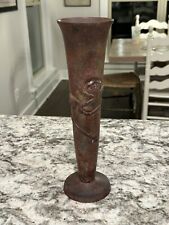 Vintage Metal Vase With Decorative Rose And Great Patina picture
