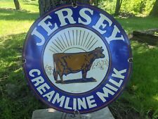 GIANT VINTAGE JERSEY CREAMLINE MILK PORCELAIN DAIRY COW FARM SIGN 30