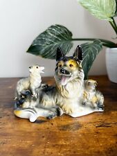 Vintage Collie Dog Figurine Mom and Two Pups Ceramic 1960s German Shepherd Dogs picture