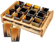 Viking Culture Horn Shot Glasses with Wooden Rustic tray 12 Pieces picture