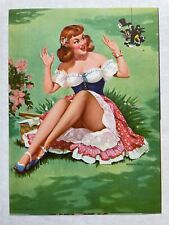 Vintage 1950-60's SMALL Pinup Girl Picture Little Miss Muffet by Vaughan Bass picture