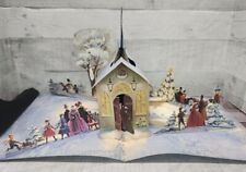 Vintage Large Hallmark popup Christmas card church snow scene  12