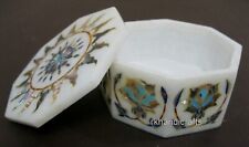 4 x 4 Inches Antique Art Inlay Work Anklet Box for Wife White Marble Jewelry Box picture