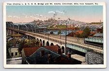 c1920s~Newport Kentucky KY~L&NRR Bridge~Mt Adams~Cincinnati~Vintage Postcard picture