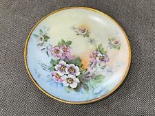 Vintage Antique German Painted Porcelain Plate w/ Pink Flowers Decoration picture
