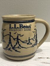 Vintage L.L. Bean Ceramic Mug Salt Glaze Rustic 1980s tan blue trees picture