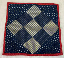Vintage Patchwork Quilt Table Topper, Early Calico Prints, Nine Patch, Navy picture