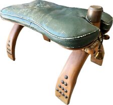 Vintage Camel Saddle Foot Stool Green Leather Brass Caps Studs Some Wear picture