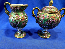 Antique Nippon Hand Painted Porcelain Gold Moriage Footed Cream & Sugar Bowl Set picture