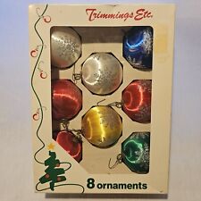 Vintage Set of 8 Rauch Multicolor w/Silver Snowflake Satin Ornaments w/Box EUC picture