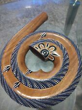 Spiral Shaped Didgeridoo Mahogany Wood Dot Paint Art Blue Compact picture