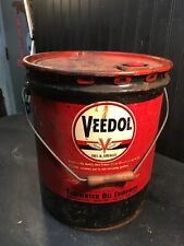 Vintage Veedol Tractor Oil 5  Gallon Oil Grease  Can Wood Handle  Empty Can picture