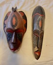 Set Of 2 - Hanging African Tribal Masks 17.5