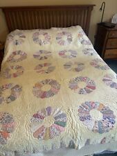 Vintage 30s 40s Dresden Plate Quilt Hand Stitched Handmade 74x89” Early Fabrics picture