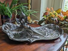 Antique Art Nouveau Calling Card Tray Lady Reading Book Lilies Jewelry Vanity  picture