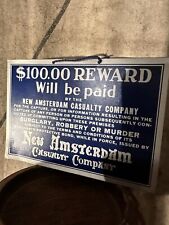 Old 1940s NEW AMSTERDAM CASUALTY Co Insurance Advertising Sign Reward Fire Flood picture