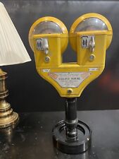 Vintage Yellow Duncan 60 Double Head Parking Meter And Key, Working picture