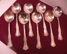 8 National Silver Co. Silver Plate Queen Elizabeth Round Gumbo Soup Spoons 6 7/8 picture
