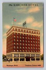 Waukegan IL-Illinois, The Karcher Hotel Advertising Antique, Vintage Postcard picture