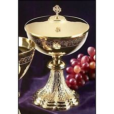 Orthodox Gold Plate Grapes and Wheat Celtic Cross Top Ciborium Set 9 1/2 In picture