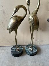 Vtg Huge Large Heavy Brass Brassware Heron Crane Stork Bird Marble Base - Pair picture