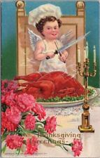 c1910s THANKSGIVING Embossed Postcard Angel Chef with Cooked Turkey - Unused picture
