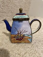 Kelvin Chen Handpainted Miniature Enamel Tea Pot Vincent Van Gogh Boats picture