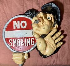 Vintage 3D Plaster Funny Animated Police Cop Holding A No Smoking Sign Cop Guard picture