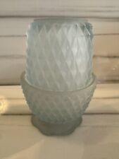 Vintage Indiana Glass Fairy Lamp Frosted Satin Icy Blue Diamond Point Courting picture