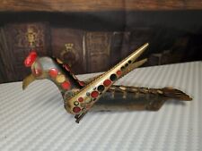 VINTAGE LEBANON CARVED HORN FIGURAL BIRD KNIFE  coral, turquoise  picture