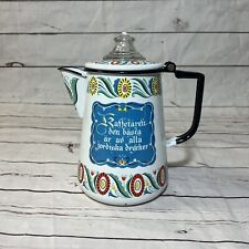 Vintage Swedish Scandinavian Coffee/Tea Pot  Enamel White Blue Hinged Lid picture