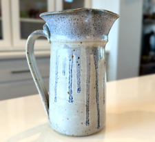 Vintage Handmade Stoneware Cream & Blue Drip Glaze Studio Art Pottery Pitcher picture