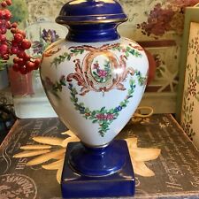 Hand Painted Draped Florals~Royal Blue Accents~Decorative Lamp~w/Finial/Harp~21” picture