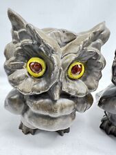 Matching Pair Freeman & McFarlin Pottery Ceramic Owls w/Tag Glass Eyes 1960 MCM picture