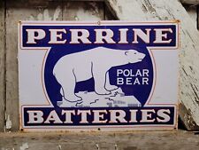 VINTAGE PERRINE SIGN OLD BATTERY POLAR BEAR METAL TIN TACKER COSHOCTON OHIO SIGN picture