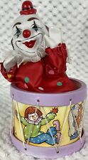 Vintage Wind Up Musical Music Dancing Clown In A Purple Drum picture