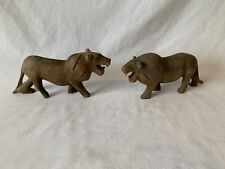MCM Hand Carved Wood Roaring Lion pair vintage african safari picture