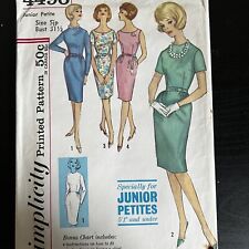 Vintage 1960s Simplicity 4490 Junior Petite MCM Dress Sewing Pattern 5JP XXS CUT picture