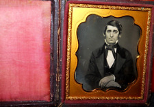 1/6th size Daguerreotype of young man in full case split at hinge picture