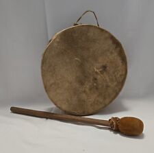 Rare Vintage NATIVE AMERICAN Rawhide Hand  Prayer Drum Two-sided W/Drum Beater picture