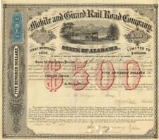 Mobile and Girard Railroad - 1860's dated $500 Railway Bond - Great Early Graphi picture