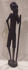 VTG Handcarved Kenyan African Bearded Man With Staff Ebony Wood picture