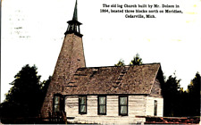 1864 log church built by Mr Dolson postcard Cedarville michigan a16 picture