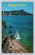 Waikiki HI- Hawaii, Aerial Of Ocean General Greetings, Antique, Vintage Postcard picture