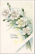 Vintage 1910s BIRTHDAY GREETINGS Embossed Postcard White Flowers / BS picture